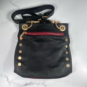 Hammitt Tony Medium Crossbody Black Leather Brushed Gold Purse Handbag